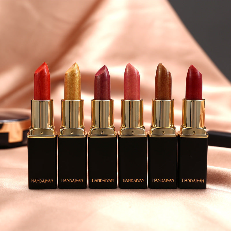 Shiny Metallic Lipstick Pearlescent Color Temperature Change Lipstick Gilt Lipstick