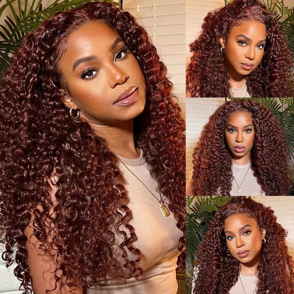 African Long Curly Hair Front Lace Brown Wig