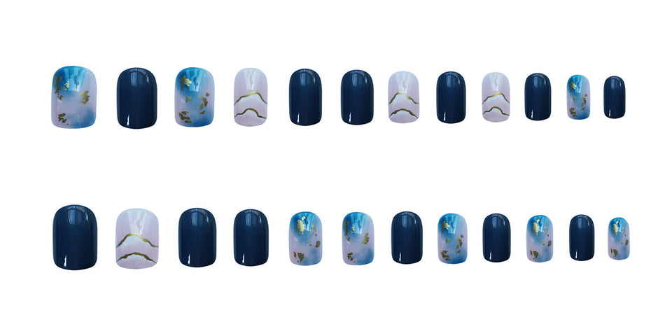 Sea Blue Smudged Fake Nail Stickers Wear Nails