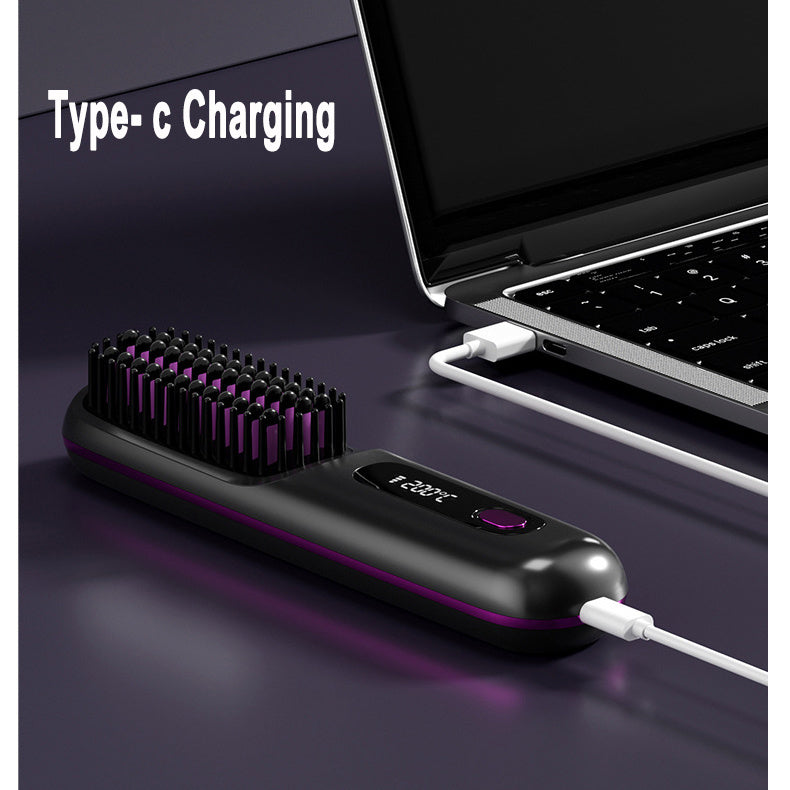 2 In 1 Straight Hair Comb Wireless Hair Straightener Brush Hair Fast Heating Portable Hot Curler USB Charging