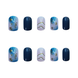 Sea Blue Smudged Fake Nail Stickers Wear Nails