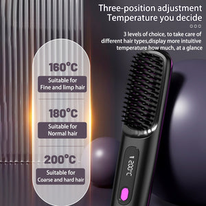 2 In 1 Straight Hair Comb Wireless Hair Straightener Brush Hair Fast Heating Portable Hot Curler USB Charging