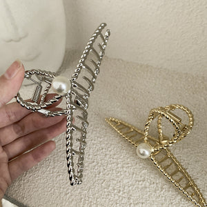 Metal Twist Cross Pearl Hairpin Fashion