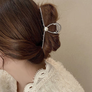 Metal Twist Cross Pearl Hairpin Fashion